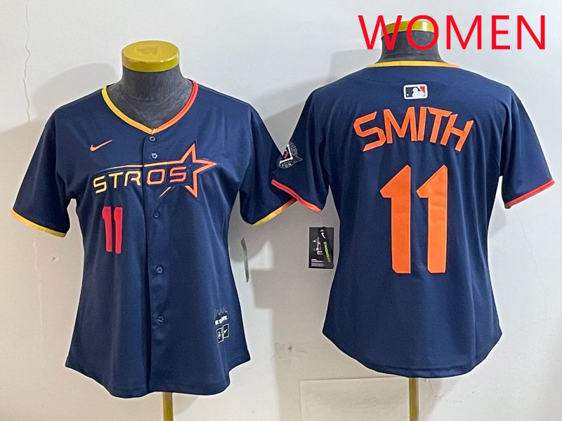 Women Houston Astros 11 Smith Blue three generations Joint Name Nike 2025 MLB Jersey style 5